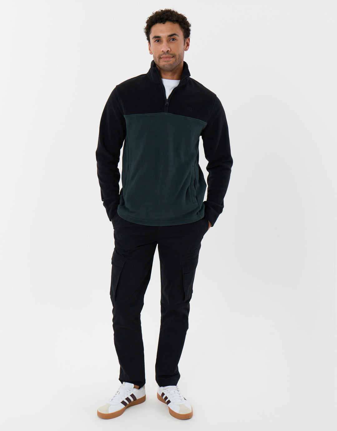 Colourblock Quarter Zip Micro Fleece in Green