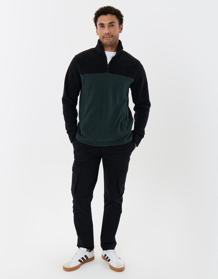 Colourblock Quarter Zip Micro Fleece in Green