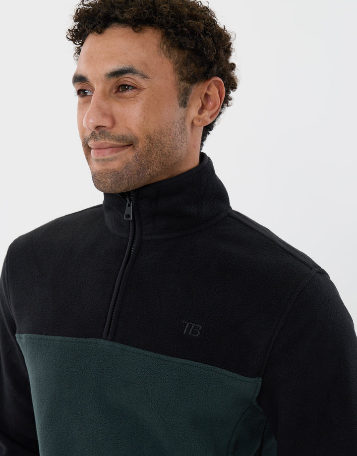 Colourblock Quarter Zip Micro Fleece in Green