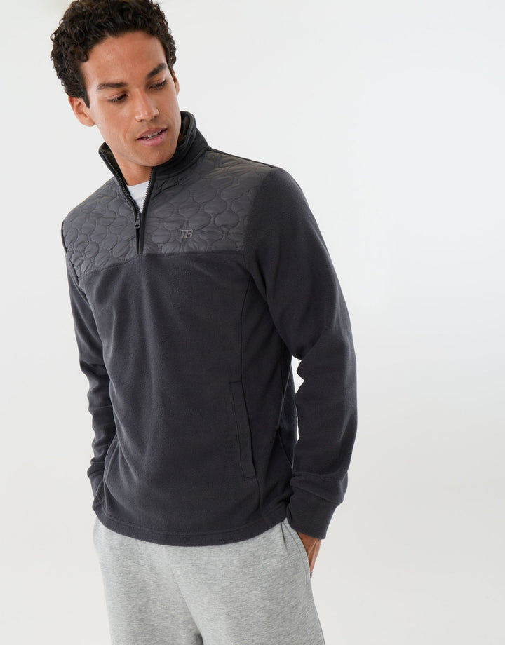 Quilted Quarter Zip Micro Fleece in Slate Grey