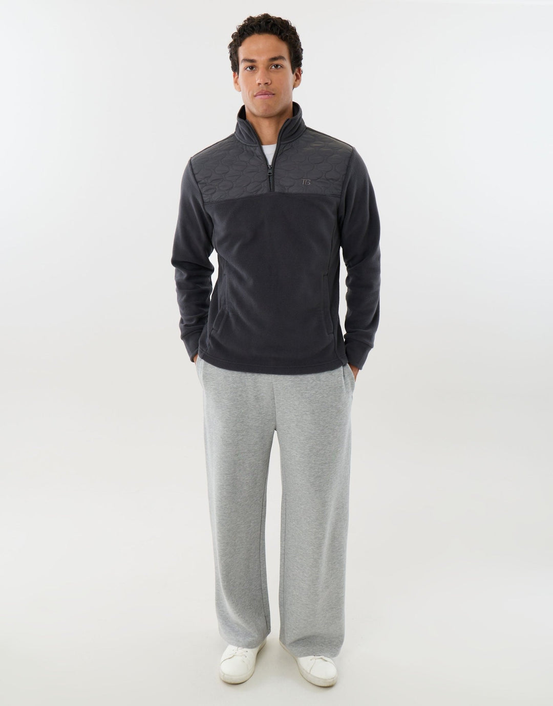 Quilted Quarter Zip Micro Fleece in Slate Grey