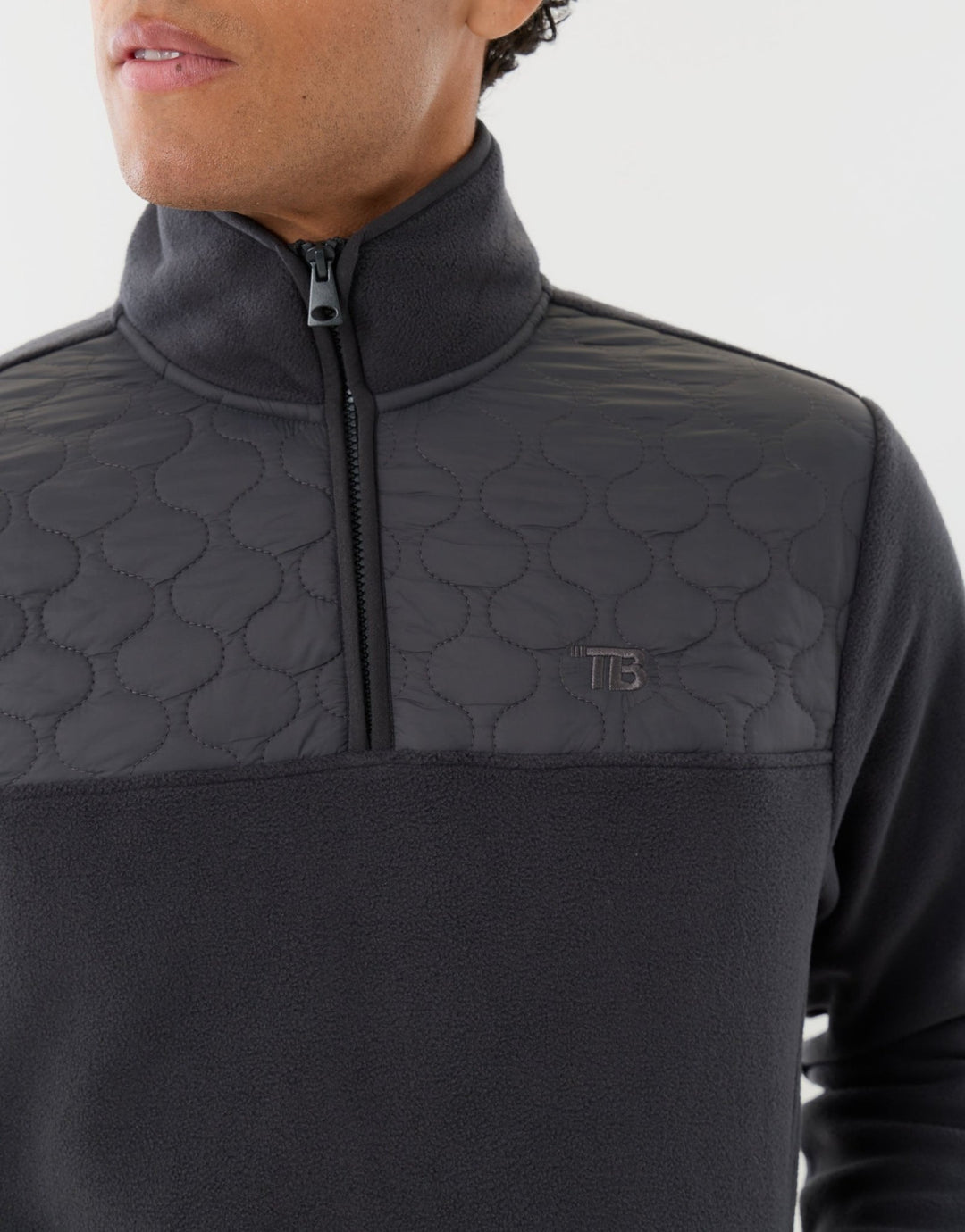 Quilted Quarter Zip Micro Fleece in Slate Grey