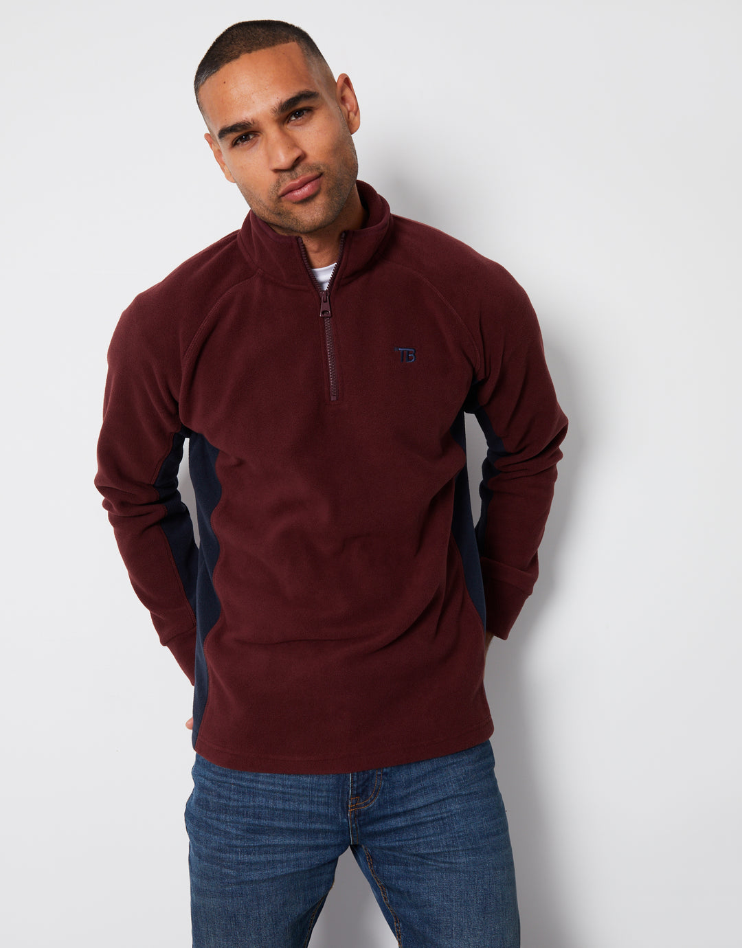 Burgundy Contrast Side Panel Quarter Zip Fleece