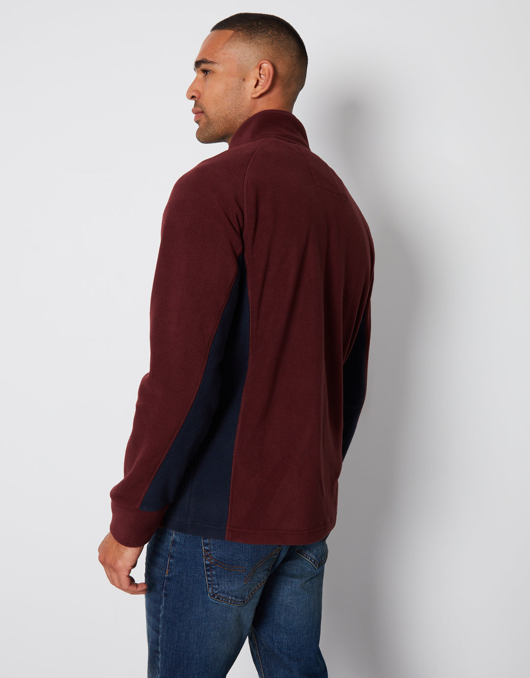 Burgundy Contrast Side Panel Quarter Zip Fleece