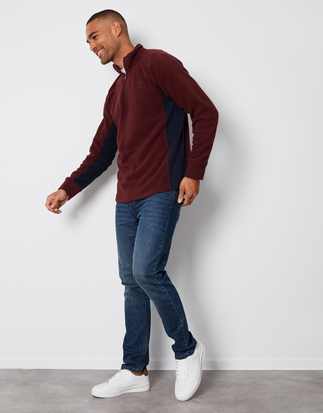 Burgundy Contrast Side Panel Quarter Zip Fleece
