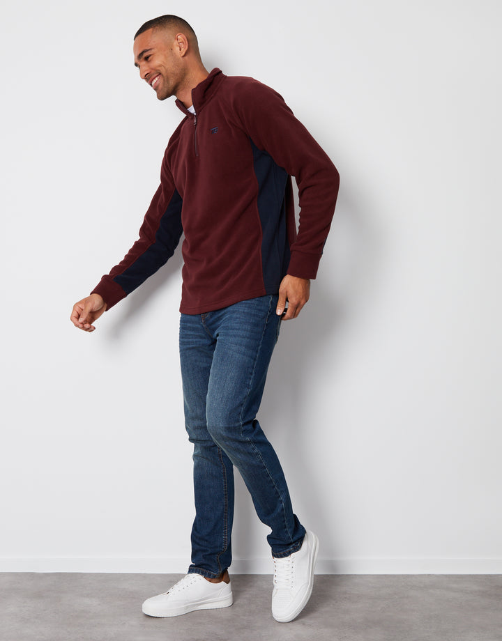 Burgundy Contrast Side Panel Quarter Zip Fleece