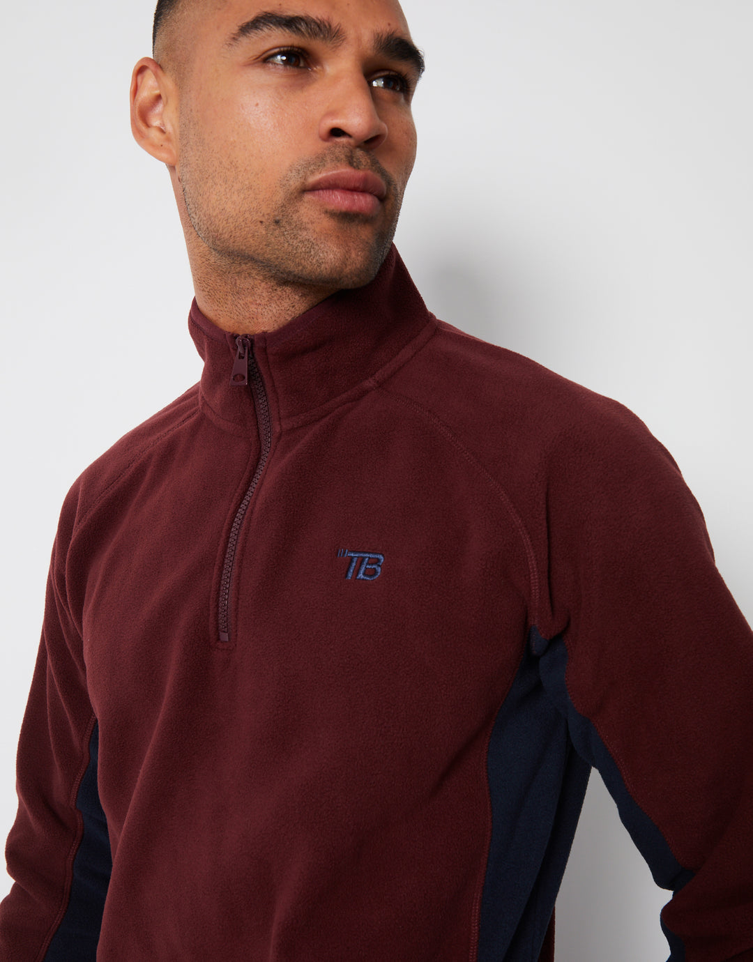 Burgundy Contrast Side Panel Quarter Zip Fleece