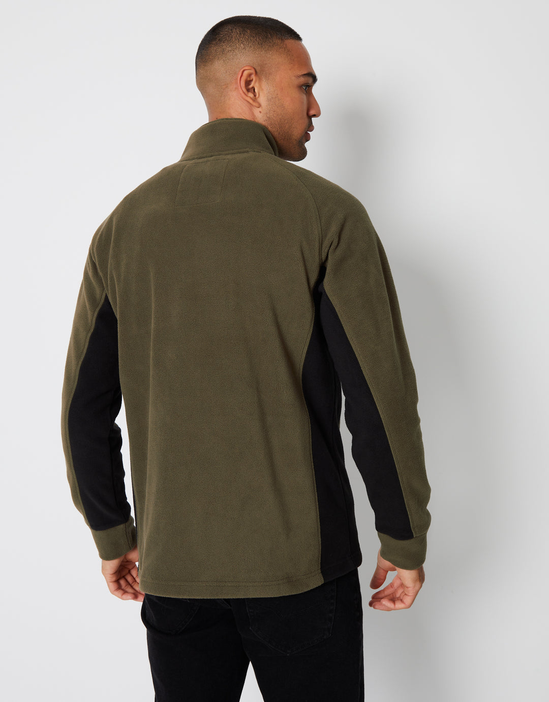 Khaki Green Contrast Side Panel Quarter Zip Fleece