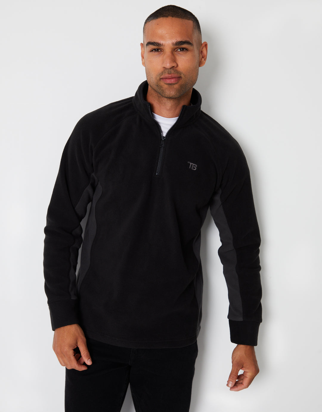 Black Contrast Side Panel Quarter Zip Fleece