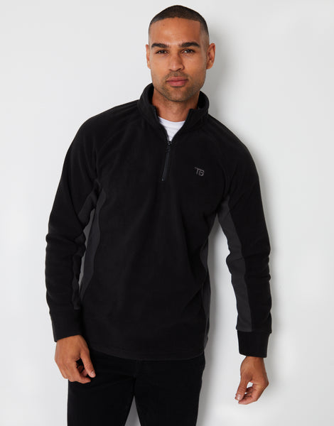 Men's Black Contrast Side Panel Quarter Zip Funnel Neck Fleece – Threadbare