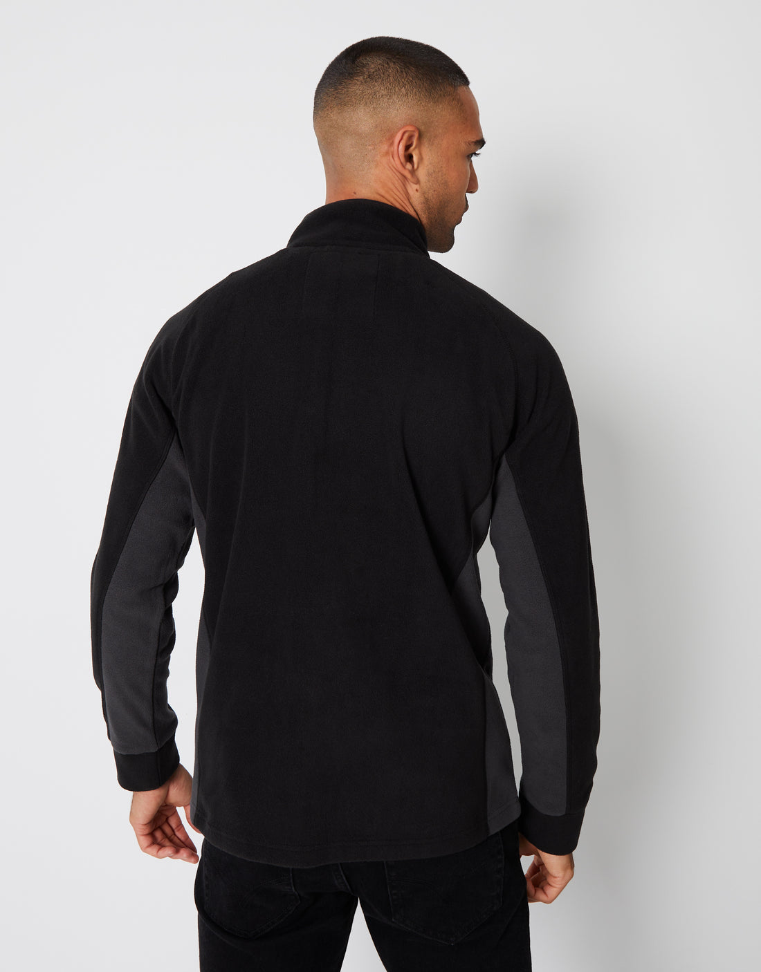 Men's Black Contrast Side Panel Quarter Zip Funnel Neck Fleece – Threadbare