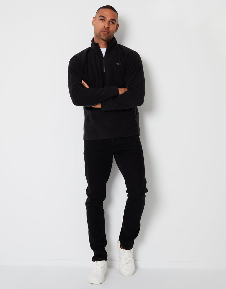 Black Contrast Side Panel Quarter Zip Fleece