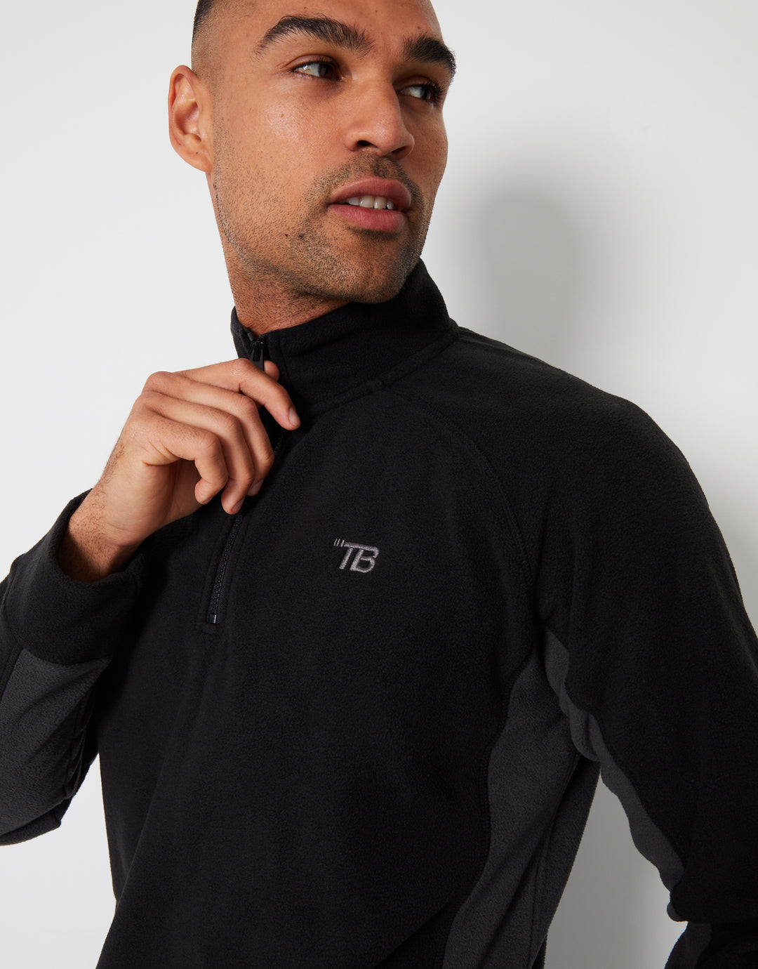 Black Contrast Side Panel Quarter Zip Fleece