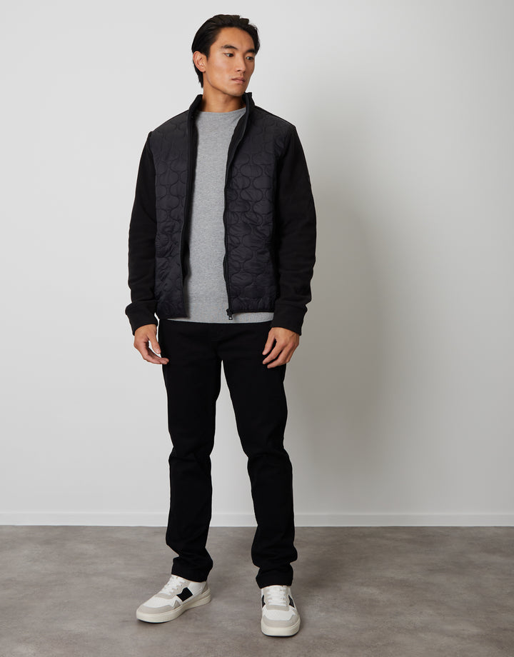 Onion Quilted Fleece Zip Up Jacket in Black