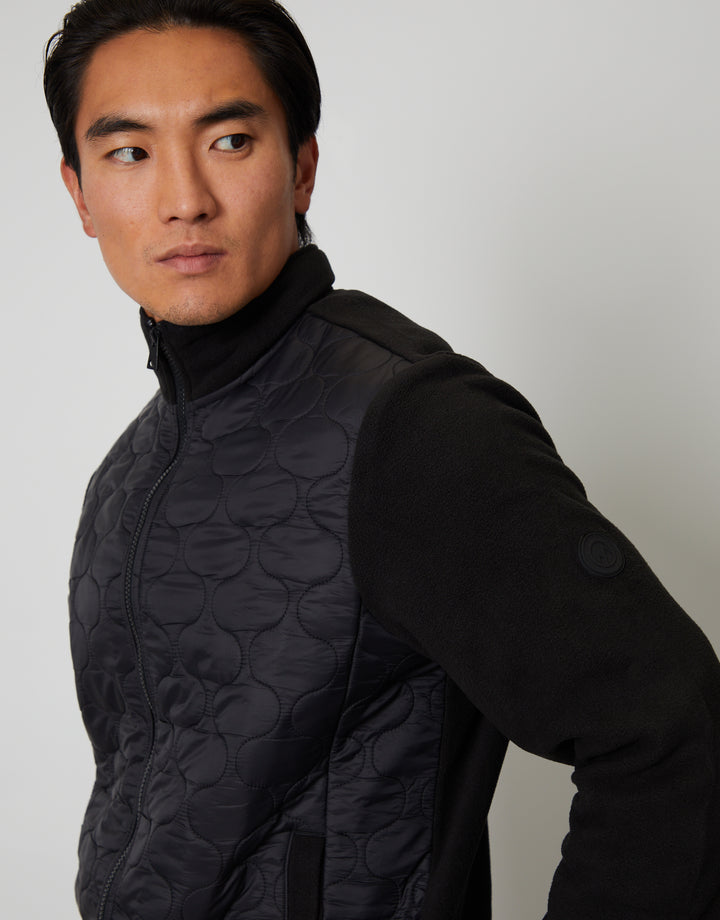 Onion Quilted Fleece Zip Up Jacket in Black