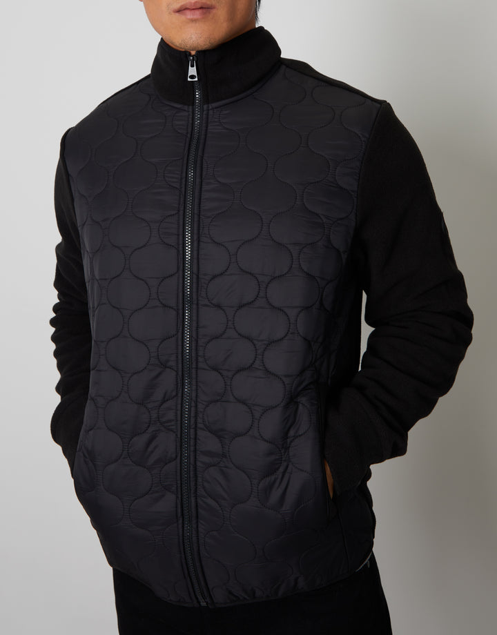 Onion Quilted Fleece Zip Up Jacket in Black