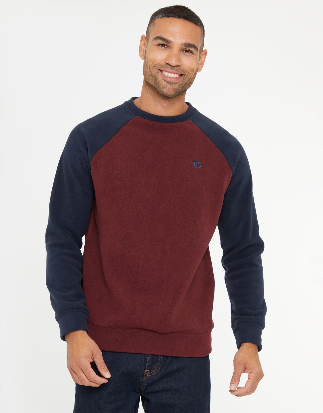 Burgundy & Navy Raglan Microfleece Crew Neck Sweatshirt