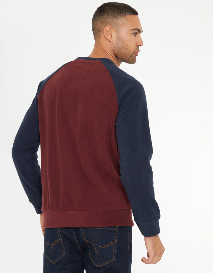 Burgundy & Navy Raglan Microfleece Crew Neck Sweatshirt