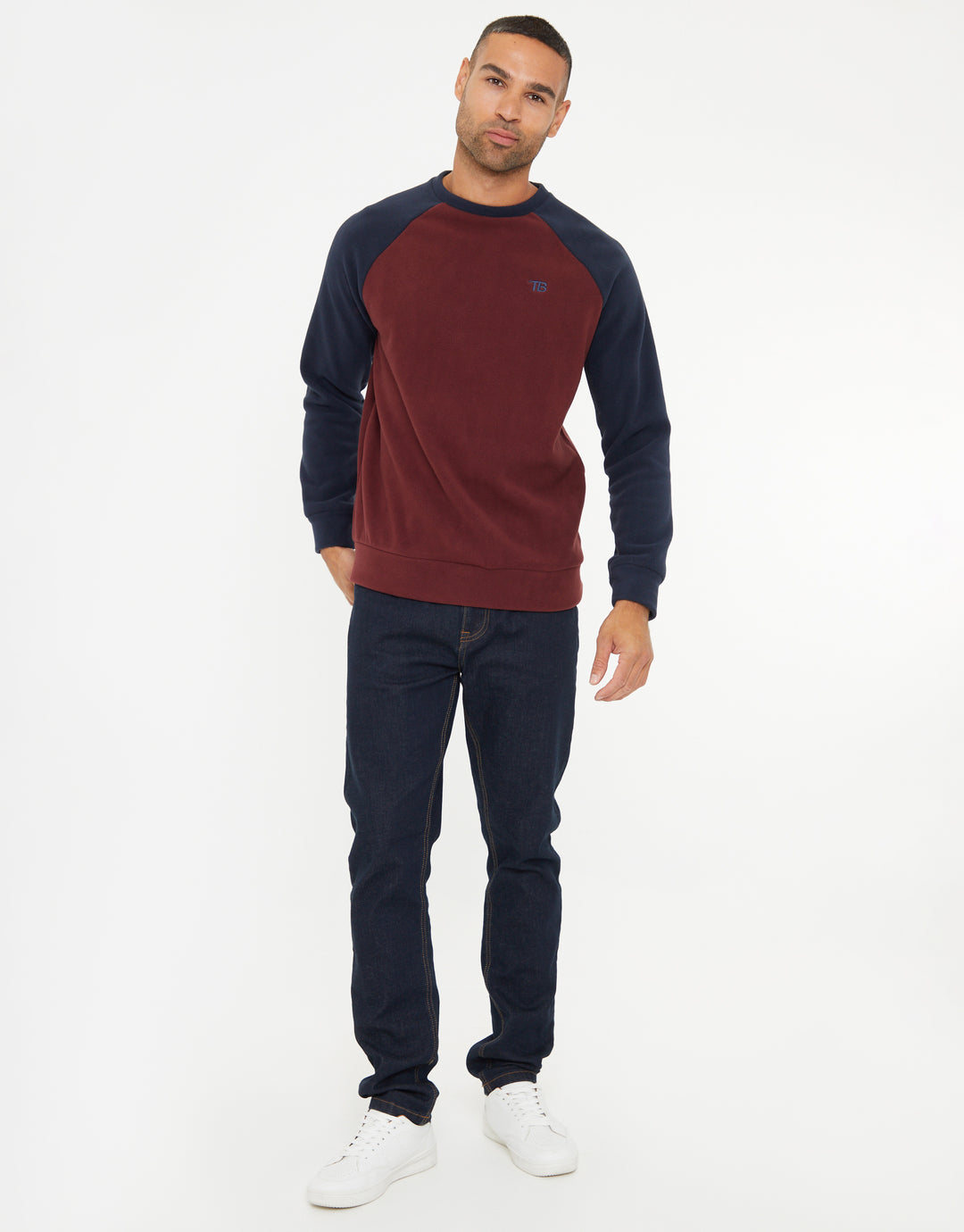 Burgundy & Navy Raglan Microfleece Crew Neck Sweatshirt