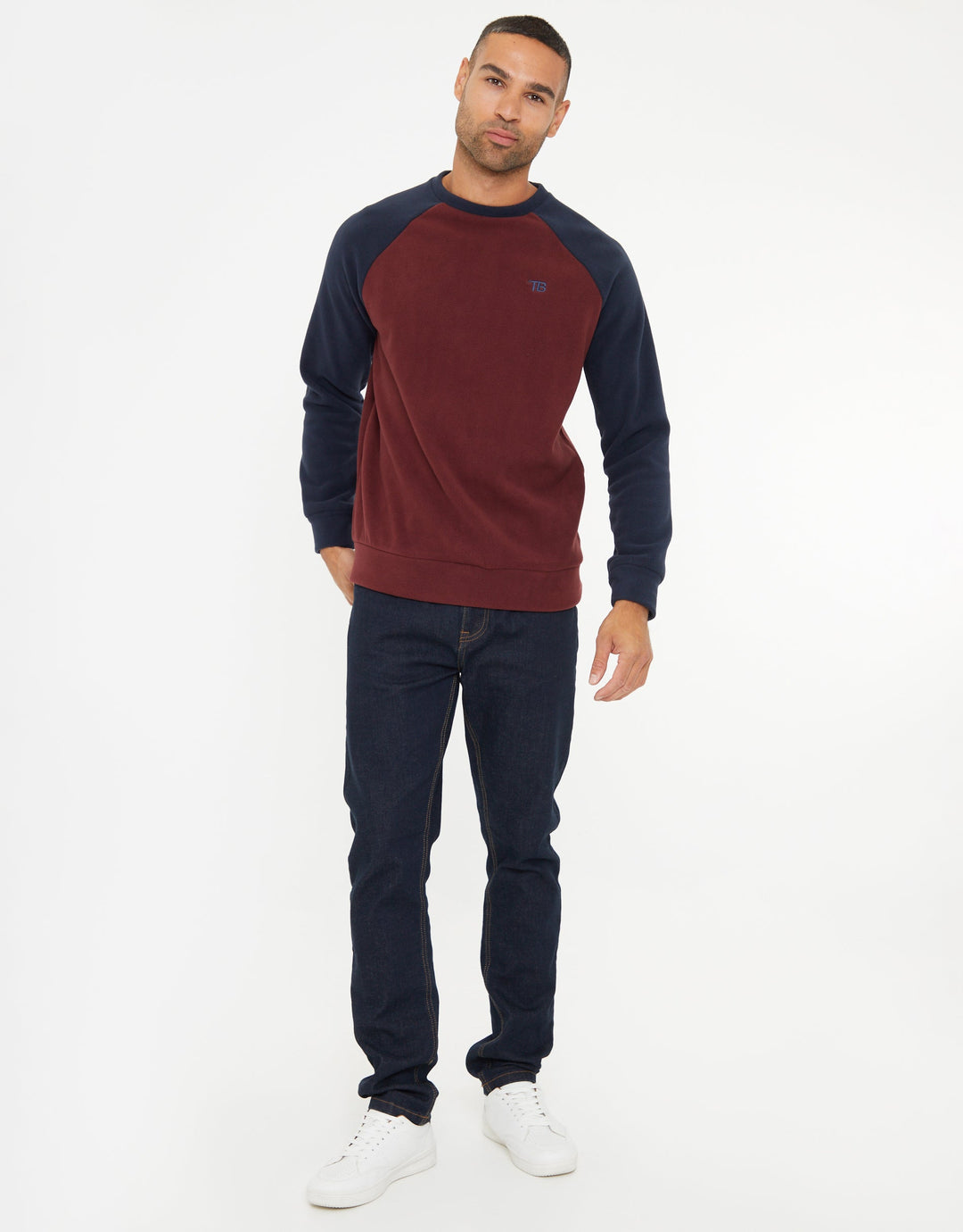 Burgundy & Navy Raglan Microfleece Crew Neck Sweatshirt