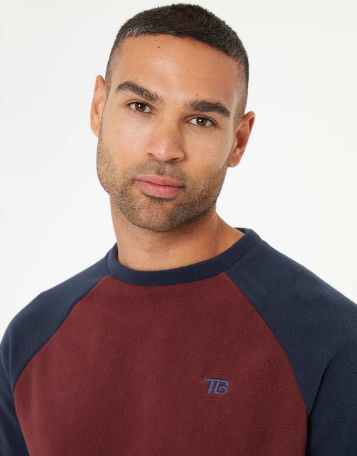 Burgundy & Navy Raglan Microfleece Crew Neck Sweatshirt