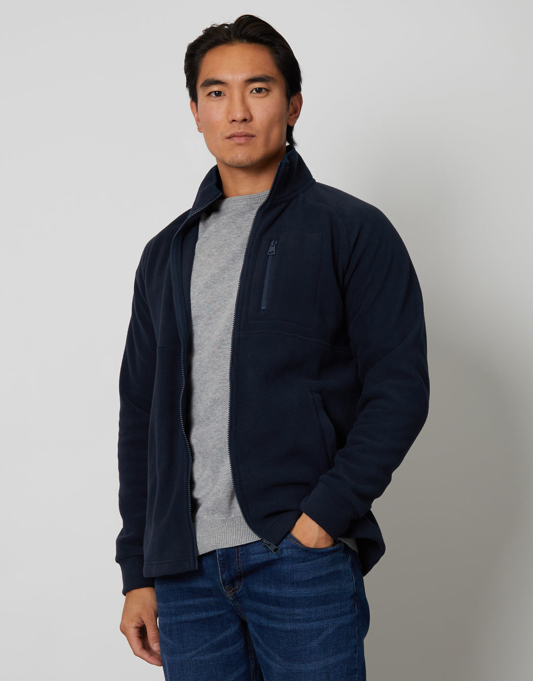 Navy Technical Zip Up Fleece