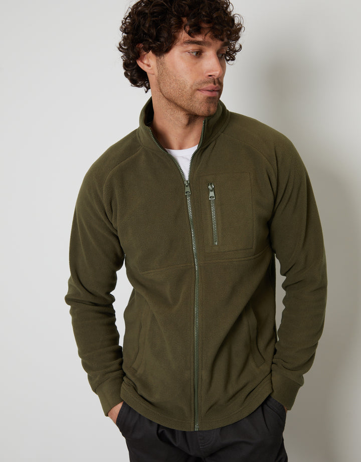 Khaki Green Technical Zip Up Fleece