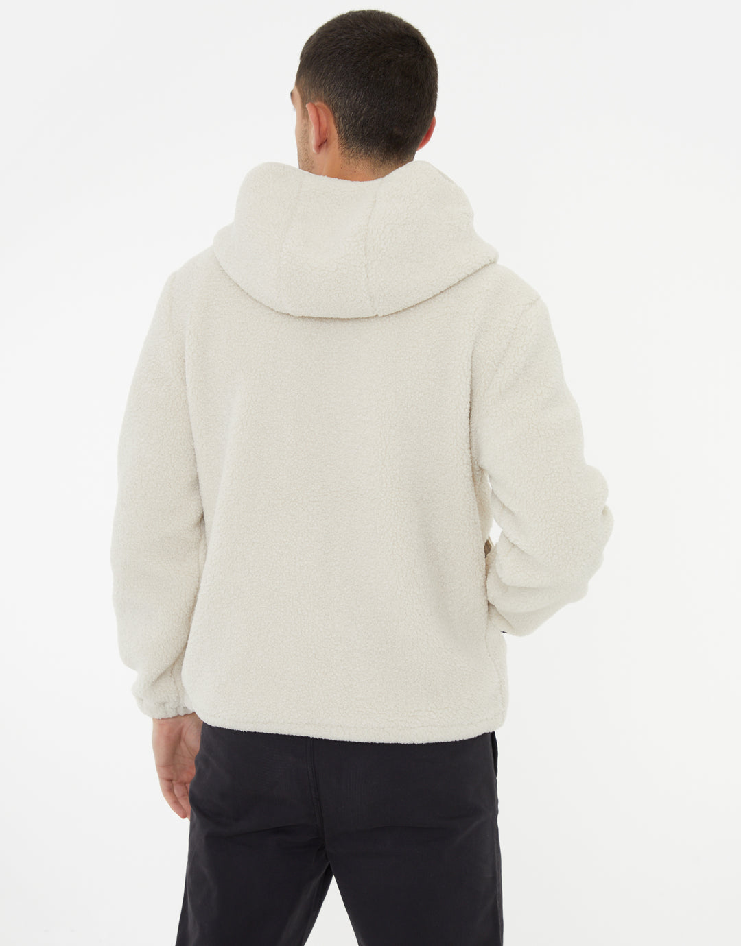 Ecru Zip Through Borg Hoodie