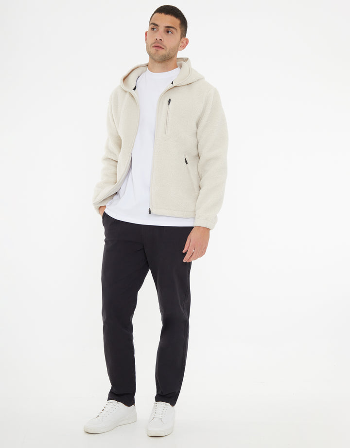 Ecru Zip Through Borg Hoodie