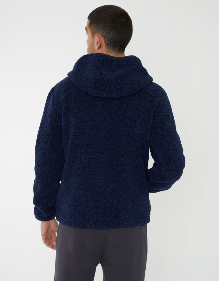 Navy Zip Through Borg Hoodie