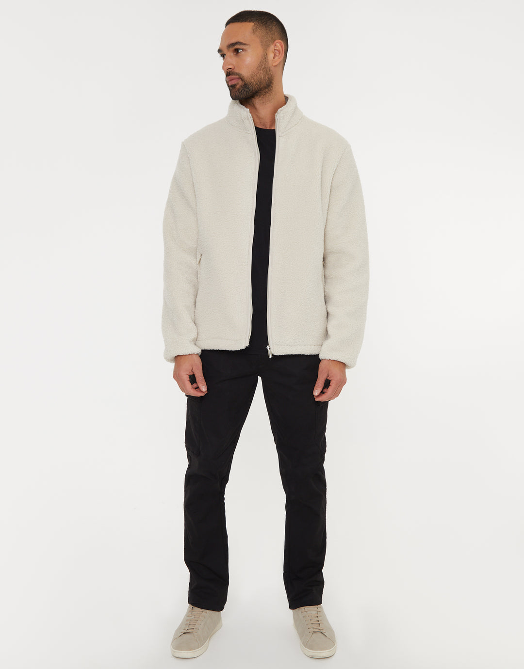 Ecru Zip Through Funnel Neck Borg Fleece