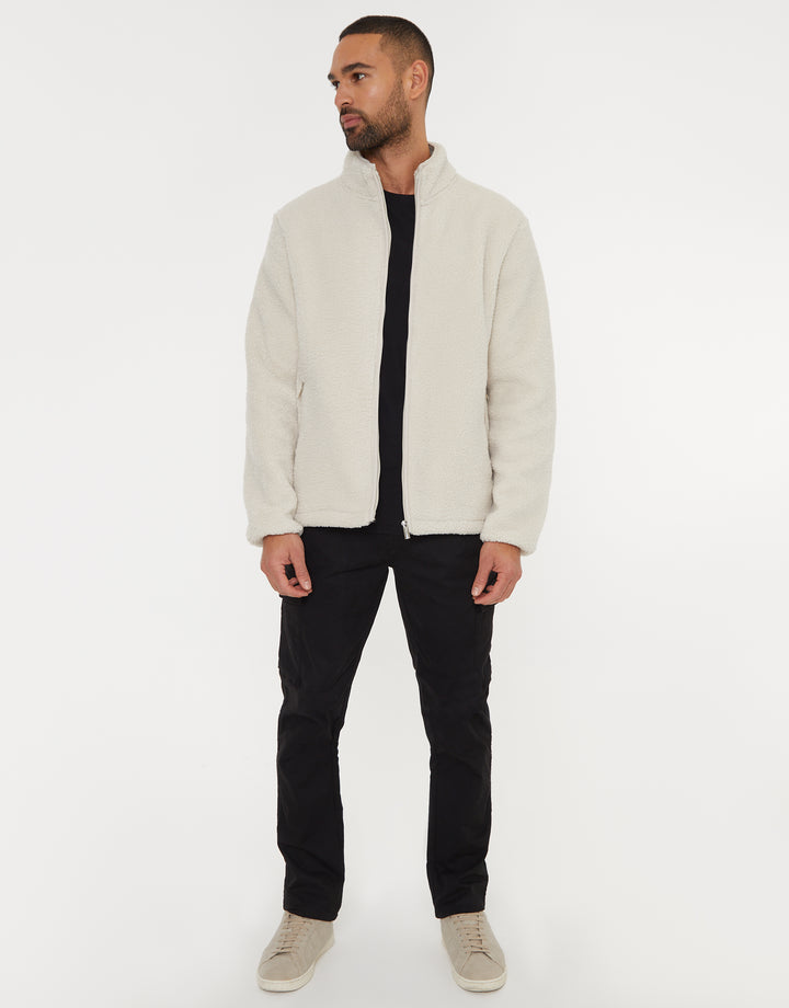 Ecru Zip Through Funnel Neck Borg Fleece