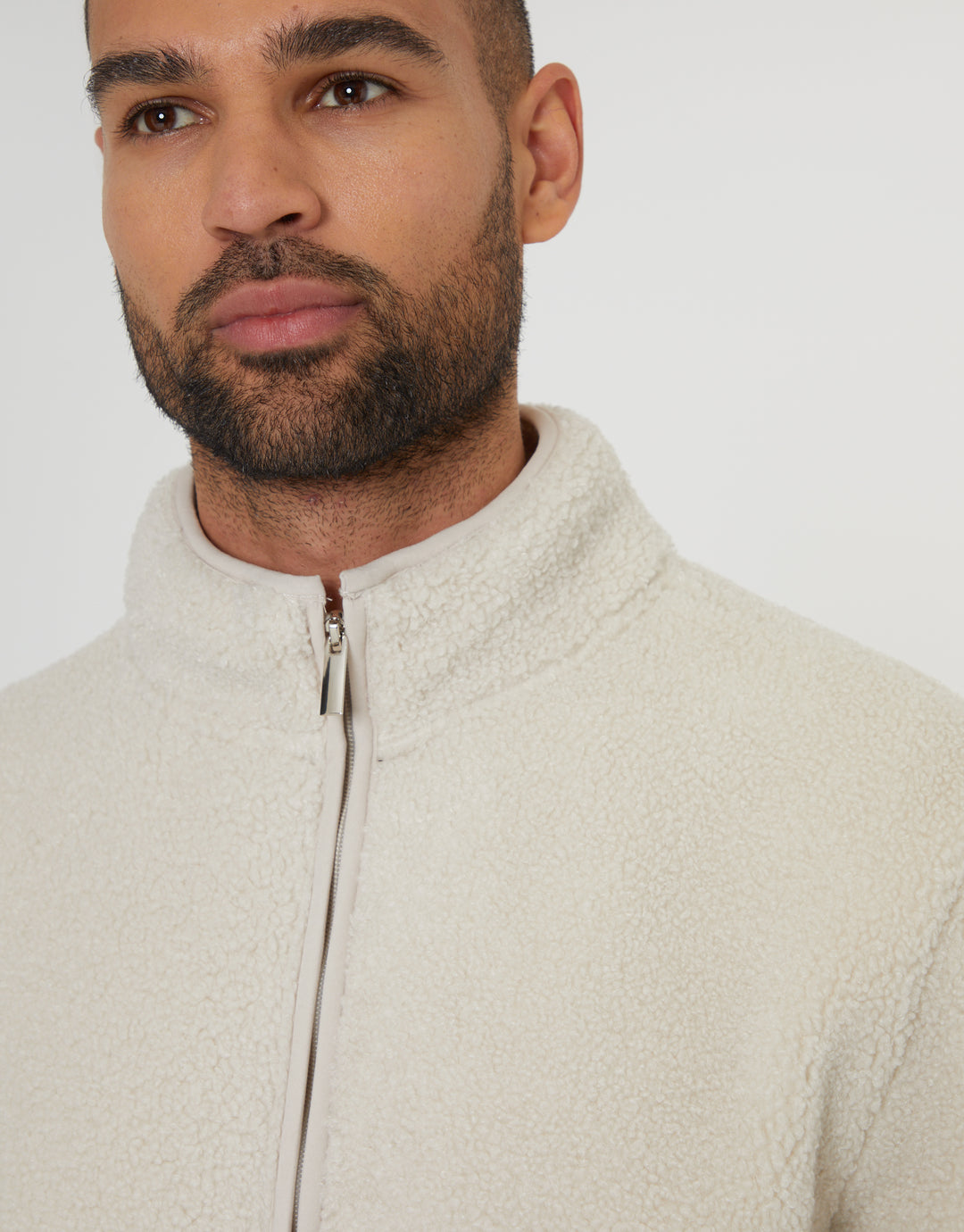 Ecru Zip Through Funnel Neck Borg Fleece