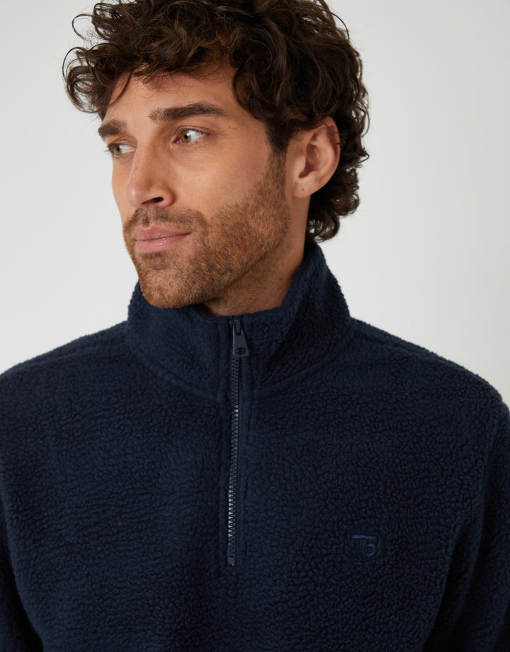 Navy Quarter Zip Borg Sweatshirt