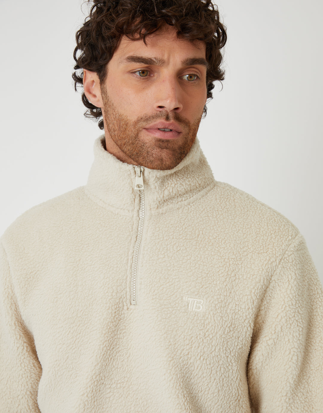 Stone Quarter Zip Borg Sweatshirt