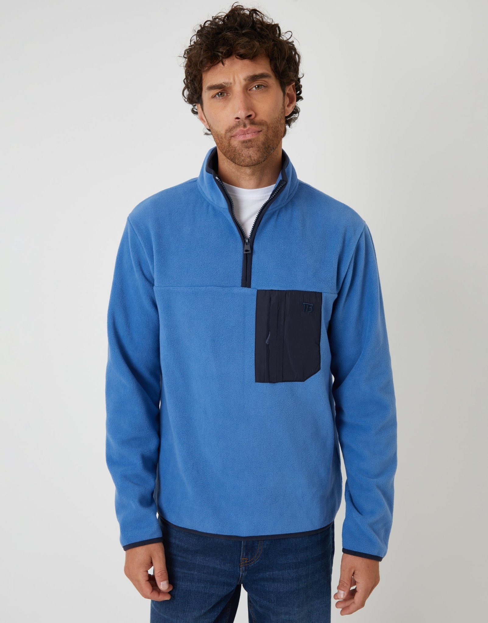 Threadbare Men's Microfleece Quarter Zip Sweatshirt in Blue