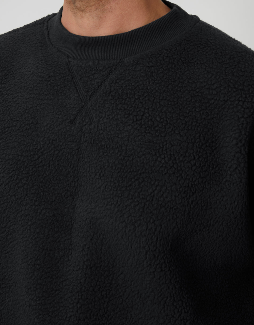 Black Relaxed Fit Crew Neck Borg Sweatshirt