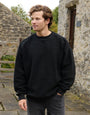 Black Relaxed Fit Crew Neck Borg Sweatshirt