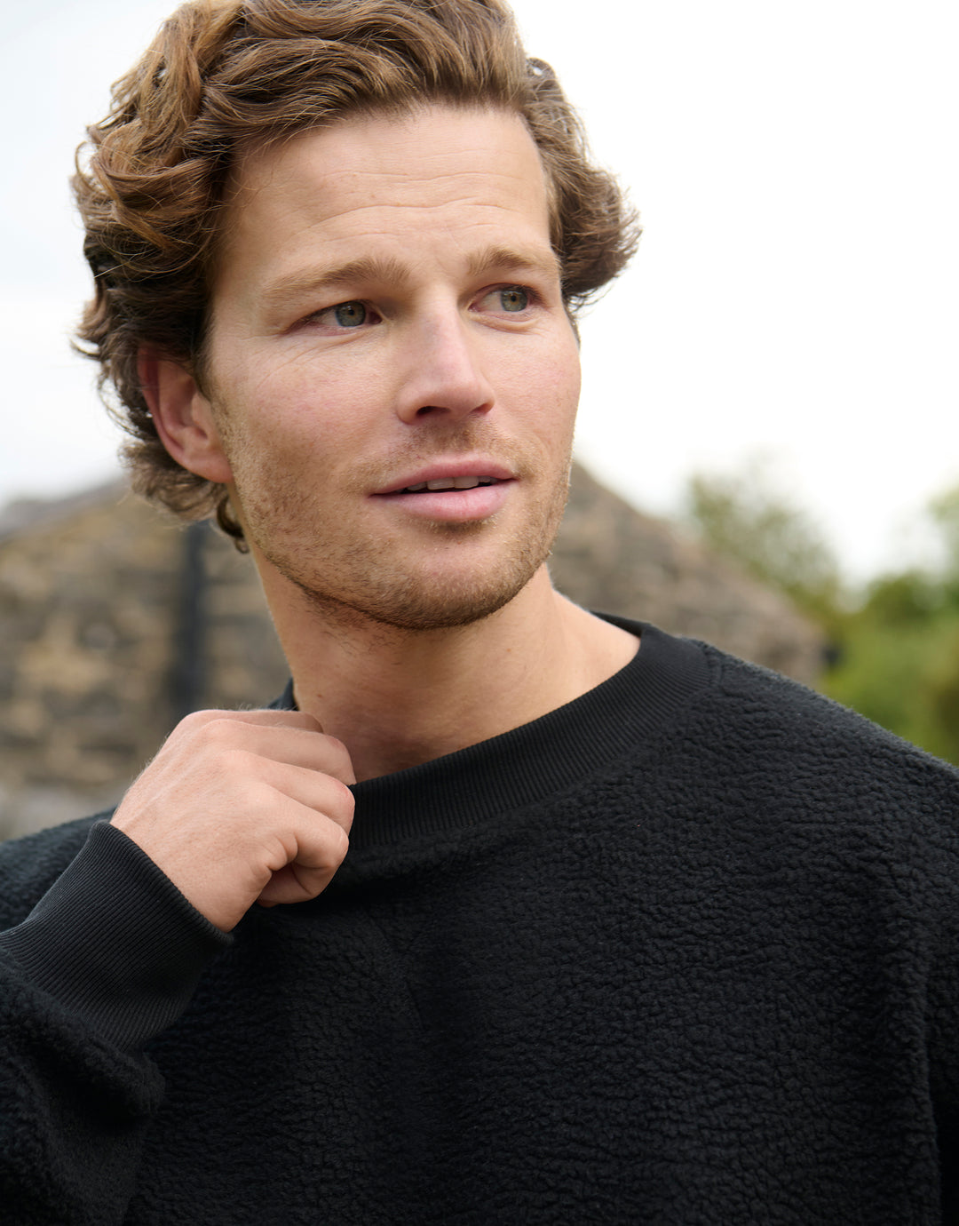 Black Relaxed Fit Crew Neck Borg Sweatshirt