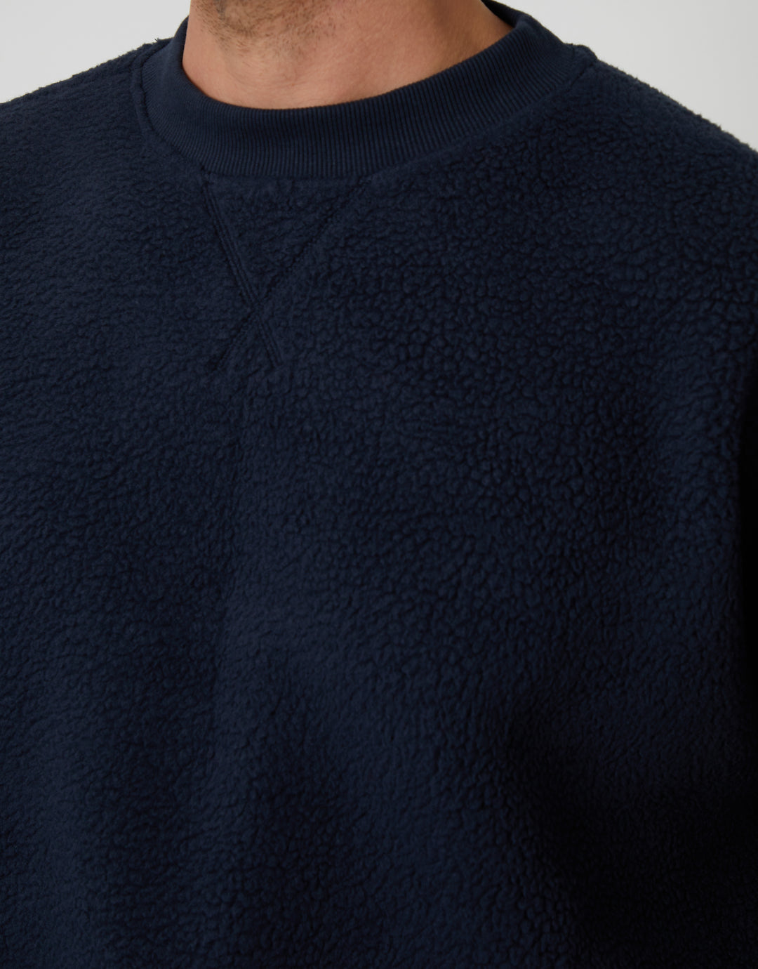 Navy Relaxed Fit Crew Neck Borg Sweatshirt