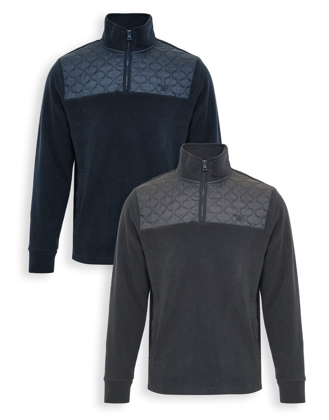 Threadbare 2 Pack Onion Quilted Quarter Zip Fleeces in Navy & Charcoal Grey - 2-pack flat lay