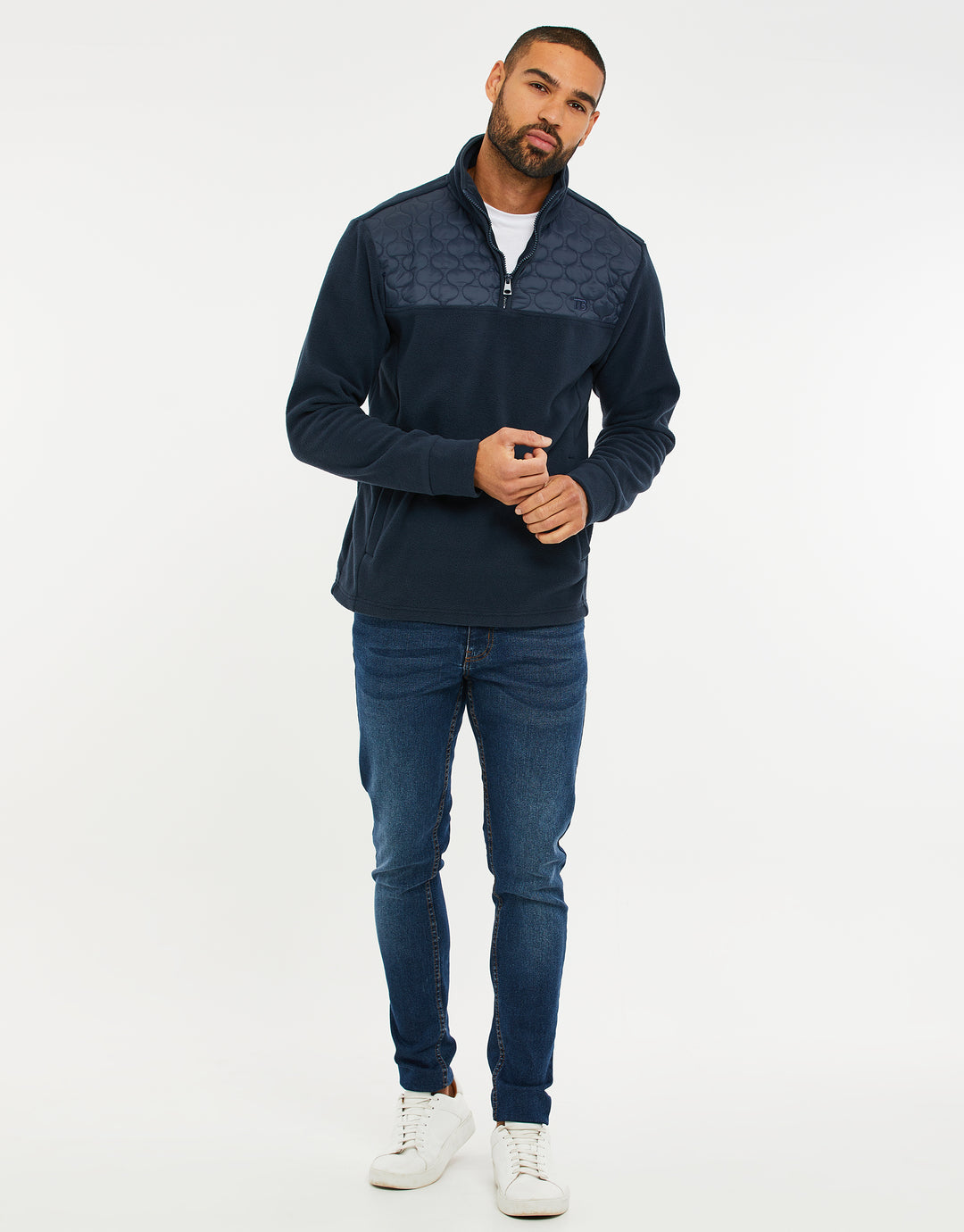 Threadbare Onion Quilted Quarter Zip Fleece in Navy - full body