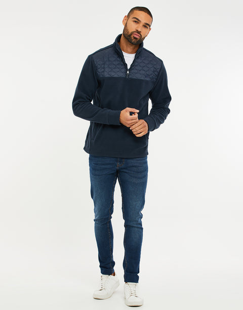 Threadbare Onion Quilted Quarter Zip Fleece in Navy - full body