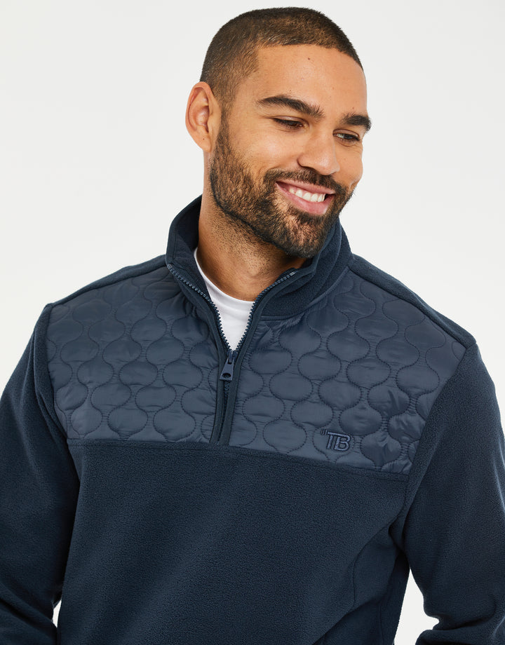 Threadbare Onion Quilted Quarter Zip Fleece in Navy - front view close up