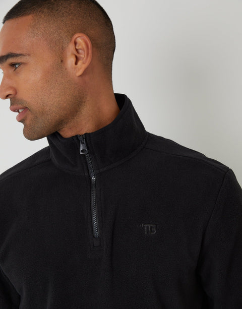 Threadbare 2 Pack Quarter Zip Microfleece Sweatshirts in Slate Grey & Black - collar close up
