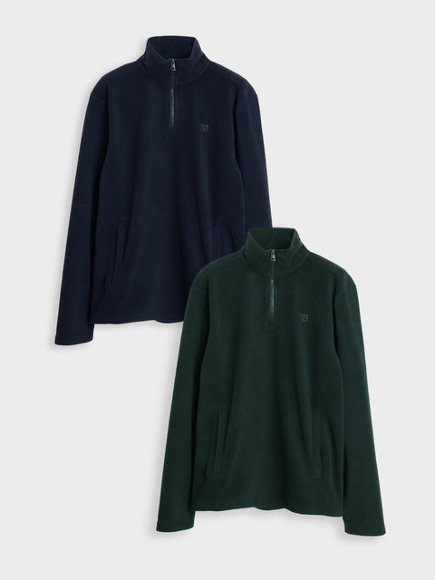 Threadbare 2 Pack Quarter Zip Microfleece Sweatshirts in Navy & Forest Green - 2-pack flay lay