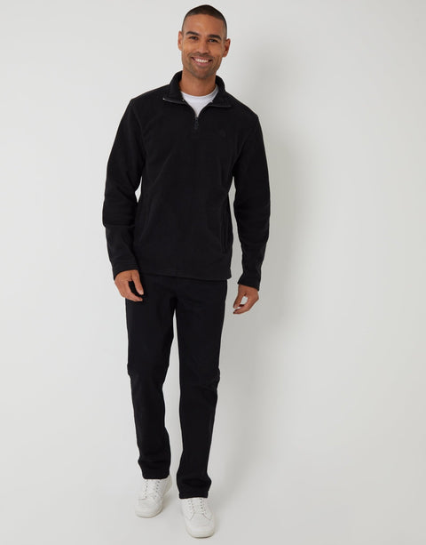 Threadbare Quarter Zip Microfleece Sweatshirt in Black - full body