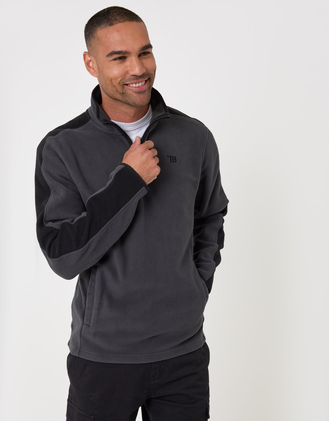 Contrast Sleeve Micro Fleece in Charcoal