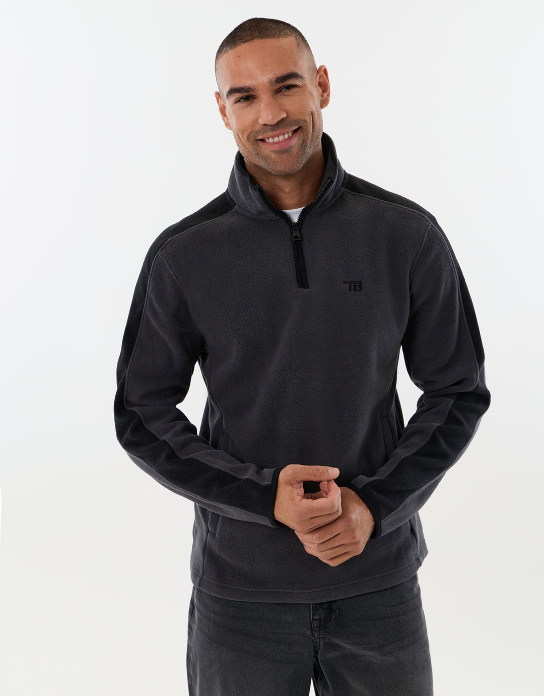 Contrast Sleeve Micro Fleece in Charcoal