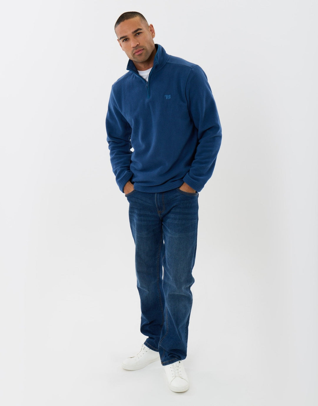 Quarter Zip Fitness Fleece in Denim Blue